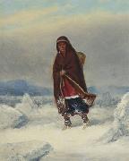 Cornelius Krieghoff Indian Woman in a Winter Landscape painting